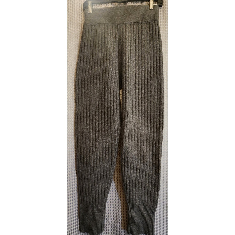 Free People Ribbed Knit Joggers in Charcoal Gray/Olive High Rise Lounge Pants - Picture 2 of 10